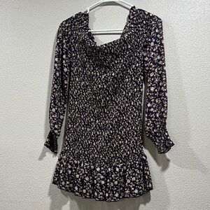 Forever21 Smocked Floral Long-Sleeve Mini Dress